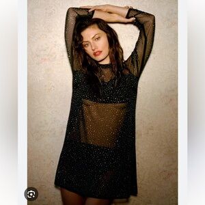 Eva Franco Anthropologie starlight long sleeve rhinestone tunic dress